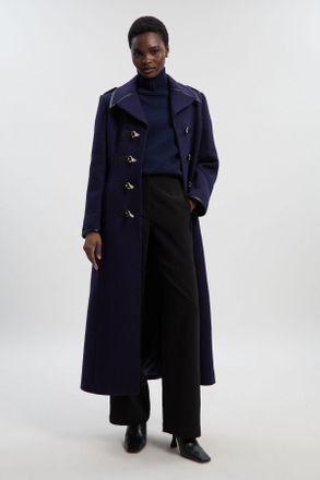 Karen Millen Womens Wool Military Tailored Midi Coat - Navy - Size 6 UK