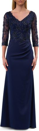 La Femme Long Mother of the Bride Dress with Beaded Lace Bodice in Navy at Nordstrom, Size 16