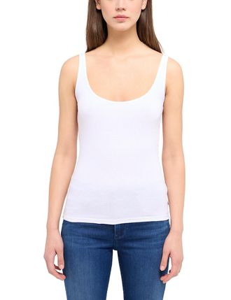 Mustang Tr&auml;gertop MUSTANG Damen Style Lynn, Damen, Gr. M, weiss (wei&szlig;), 100% Baumwolle, slim fit, tiefer Rundhals, Tops Tr&auml;gertop