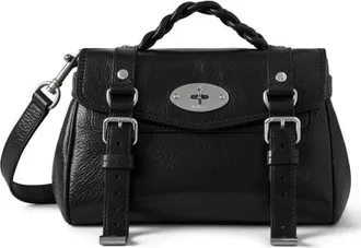 Mulberry Mini Alexa High Shine Leather Top Handle Bag in Black at Nordstrom