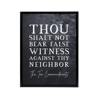 Artery8 Ten Commandments False Witness Bible Quote Framed Canvas Wall Art Print in Grey | Size: W24 x H32