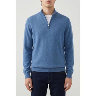 Brunello Cucinelli Blue Cashmere Quarter Zip Sweater, Brand Size 44 (US Size 34)