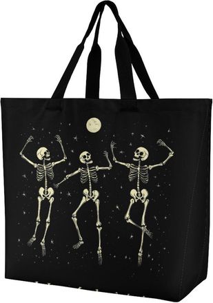 Generic Skeleton Dancing Under Moon Large Reusable Shopping Bag Lightweight Foldable Tote Bags Washable Shoulder Handbag