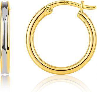 MAX + STONE Solid 14K Gold Two Toned 12mm Round Hoop Earrings