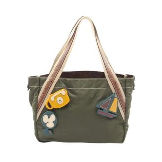 Prada Pre-owned Tote Bags, female, Green, Size: ONE SIZE Pre-owned Nylon Canvas Ostrich Tote Bag