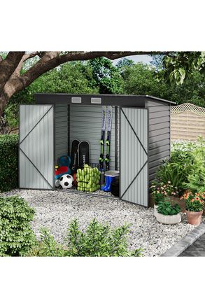 Living and Home Outdoor Galvanized Steel Storage Shed with Dual Doors in Grey