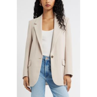 Open Edit Curator Crepe Relaxed Blazer in Grey Feather at Nordstrom, Size X-Small