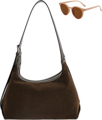 Generic Womens Soft Suede Slouchy Hobo Bag, Roomy Vintage Shoulder Bag for Fall Winter, Trendy Elegant Large Capacity Crossbody