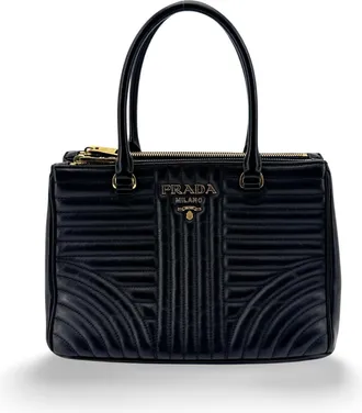 Prada Diagram Medium Leather Tote Bag Black Gold Hardware