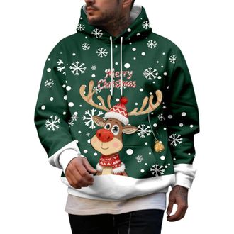 Generic Mens Christmas Hoodie Sweatshirt Funny Christmas Jumpers Mens Christmas Print Hooded Long Sleeve Hoodie Top Santa Festive Sweatshirt Xmas Party Hooded