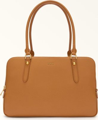 Furla Giulia Borsa Boston L Tabacco Marrone Pelle Stampata + Camoscio Donna