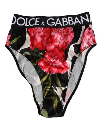 Dolce & Gabbana Black Floral Print High Waist Panty Womens Underwear