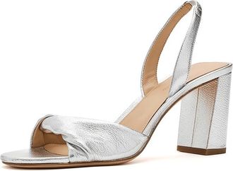 Veronica Beard Tullia Block Heel Slingback Sandals Womens Sandals Silver : 8.5 M, Leather