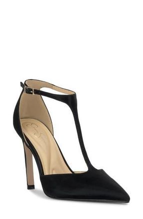 Jessica Simpson Willna T-Strap Pointed Toe Pump in Black Satnll at Nordstrom Rack, Size 7.5