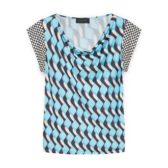 Elena Miro Overhemden, Dames, Blauw, XS, Polyester, Geometrisch Print T-Shirt