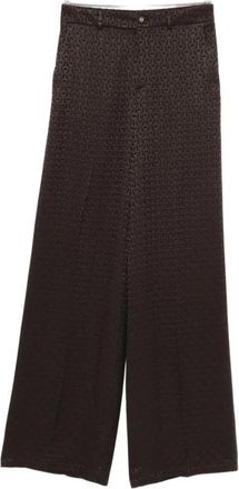Gucci Wide Trousers, female, Brown, Size: XS Horsebit silk jacquard trousers