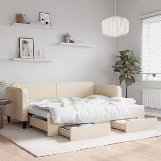 vidaXL Sof&aacute; Cama Nido Con Cajones Tela Color Crema 80x200 Cm Vidaxl