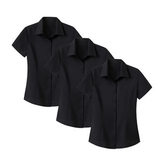 Generic Ladies Workwear Tops, 3 Pack Work T-Shirts Women Summer Cooling Short Sleeve Solid Basic Fitted Button Down Stretch Smart Casual Business Office Oxfor