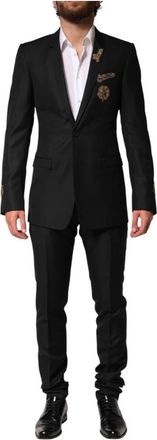 Dolce & Gabbana Versierde Single Breasted 2-delige Suit - Heren - Business pakken - Zwart - XS - Wol - Kostuums