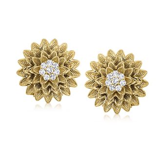 Ross-Simons Diamond Chrysanthemum Earrings in 18kt Gold Over Sterling