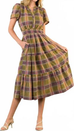 THML Clothing Nadyia Plaid Dress In Olive