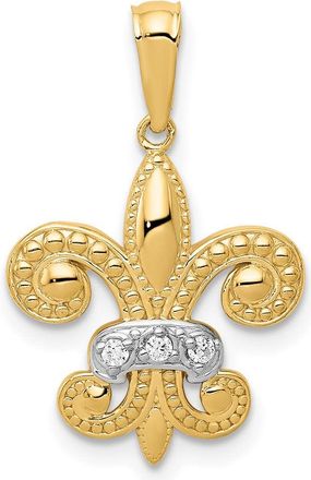 Diamond2Deal 14k Yellow Gold and White Rhodium Diamond Fleur de Lis Pendant