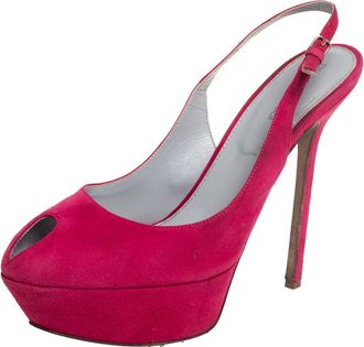 Sergio Rossi Pink Suede Cachet Peep Toe Platform Slingback Sandals