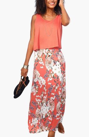 Lascana Womens Layered Look Maxi Dress in Coral-Patterned at Nordstrom, Size 14