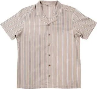 Burnside Stripe Linen & Cotton Blend Camp Shirt in Moka at Nordstrom Rack, Size Xx-Large