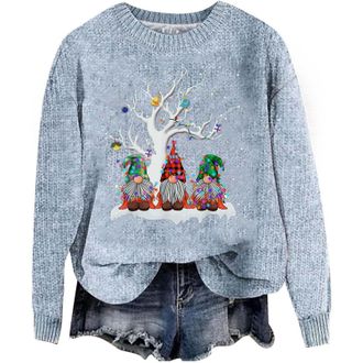 Generic Christmas Jumpers for Women UK - Ladies Xmas 3D Print Knitted Long Sleeve Winter Warm Fleece Pullover Oversized Sweatshirts Plus Size Tops Sweaters (S