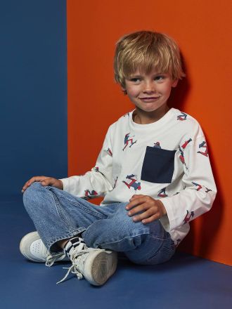 Vertbaudet Jungen Shirt HAPPY LA mit Recycling-Baumwolle wei&szlig; bedruckt