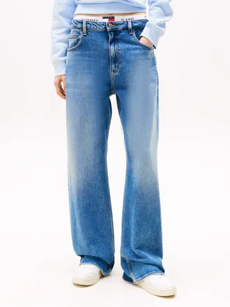 Tommy Jeans Relax-fit-Jeans TOMMY JEANS MIA MR RLXD STR, Damen, Gr. 26, L&auml;nge 30, blau (denim medium), Denim/Jeans, Obermaterial: 99% Baumwolle, 1% Elasthan, unif