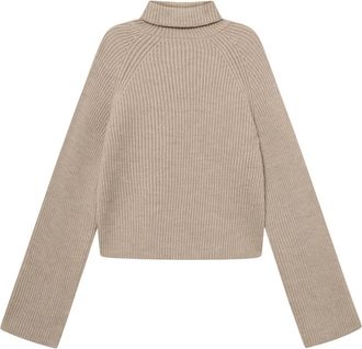 Mark Kenly Domino Tan Kornelle Merino Ribbed Sweater - Dames - Coltruien - Beige - S - Wol - Truien & Vesten