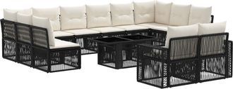 vidaXL Conjunto De Sof&aacute;s De Jard&iacute;n 13 Uds. Negro Y Blanco Crema Vidaxl