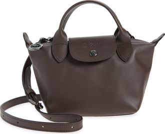 Longchamp Extra Small Le Pliage Xtra Leather Top Handle Bag in Mocha at Nordstrom