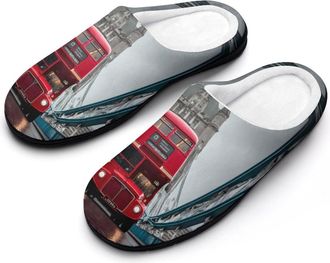 Generic Red London Double Decker Bus at Tower Bridge Mens Slippers Comfortable And Non-slip Cotton Slipper Shoe for House