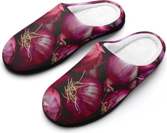 Generic Red Onion Mens House Slippers Memory Foam Washable Cotton Slip on Home Shoes