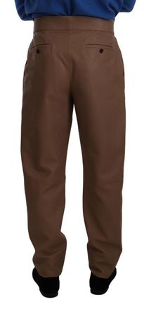 Dolce & Gabbana Mens Brown Leather Tapered High Waist Pants