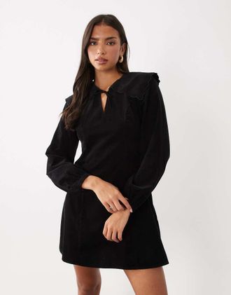 Nobody's Child Hannah vestito mini oversize in corda con colletto e chiusura frontale con laccio nero