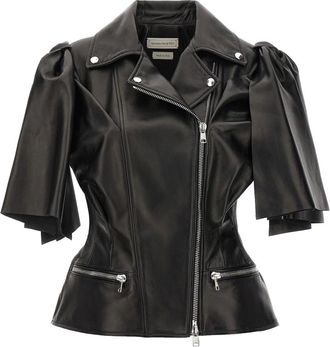 Alexander McQueen Jassen, Dames, Zwart, M, Leer, Bow Knot Biker Vest
