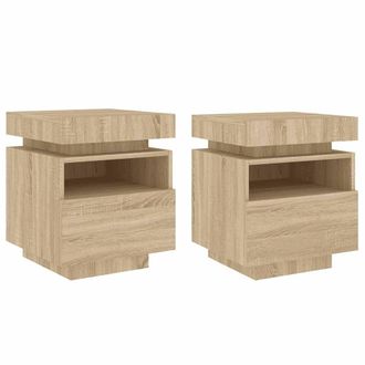 vidaXL Vidaxl - Mesitas De Noche Con Luces Led 2 Uds Roble Sonoma 40x39x48,5 Cm