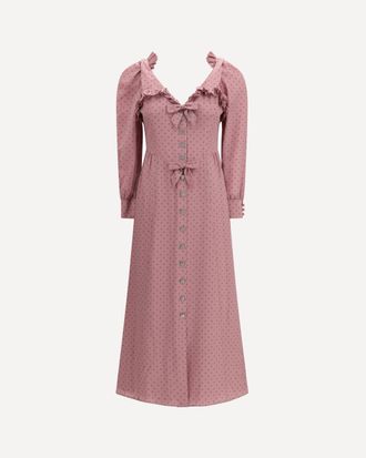 Alessandra Rich Polka Dot Midi Dress with Ruffles Female 40