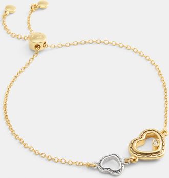 Coach Womens Double Stitched Hearts Slider Bracelet - Yellow Metal - One Size
