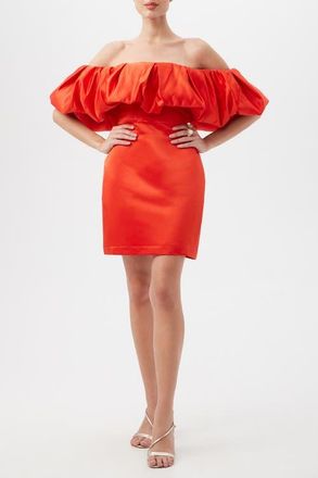 Trina Turk Nia Off the Shoulder Ruffle Satin Cocktail Dress in Firefinch at Nordstrom, Size 12