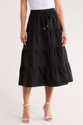 Ellen Tracy Pleated Tiered Cotton Pull-On Skirt in Black at Nordstrom Rack, Size X-Small