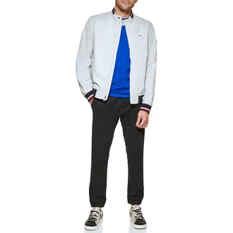 Tommy Hilfiger Mens Lightweight Varsity Rib Knit Bomber Jacket Shell, Ice Poly, XL