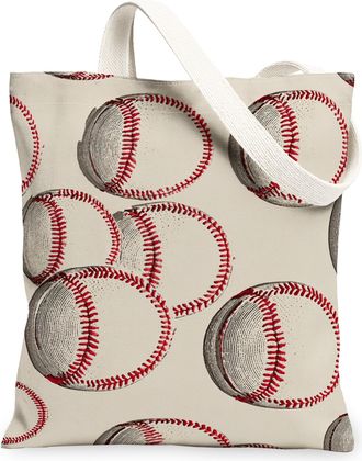 Generic Vintage Baseball Canvas Tote Bags, Retro Sports Pattern Reusable Grocery Bags, Lightweight Washable Shoulder Strap Canvas F, Beige, 13x15 Inch