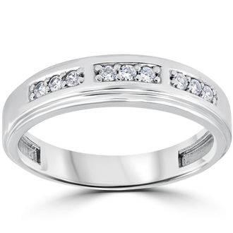 Pompeii3 1/4Ct Mens Round Diamond Polished Wedding Ring 10k White Gold