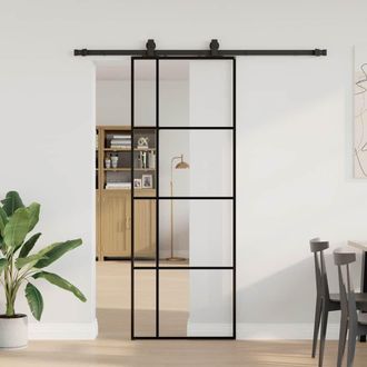 Berkfield Home Sliding Door with Hardware Set Black 76x205 cm ESG Glass