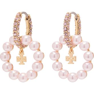 Tory Burch Moondance Faux Pearl Hoop Earrings in Pink at Nordstrom